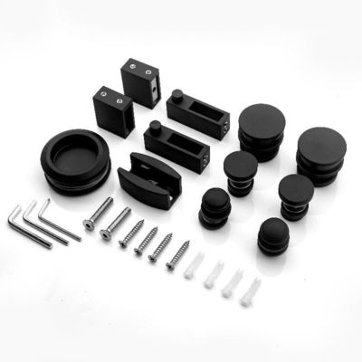 Rel Rel Pintu Geser Kit Perlengkapan Mandi Aksesori Kaca Baja Tahan Karat Hitam Doff