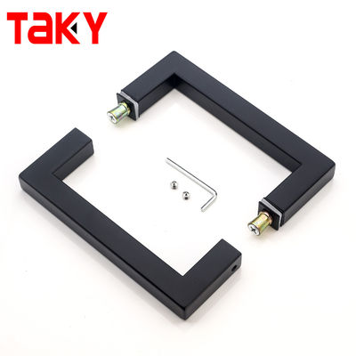Gagang Pintu Kaca Baja Tahan Karat Gaya Modern Gagang Pintu Persegi Hitam Matte Pegangan Pancuran