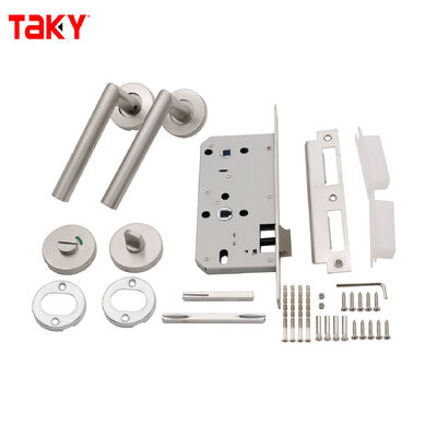 Harga bagus Satin nikel selesai mandi kaca pintu pegangan dengan 304 stainless steel tabung pegangan kunci set dan C-Level kunci inti on line