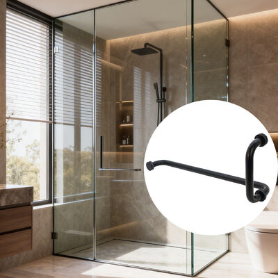 Harga bagus Gagang Pintu Kaca Pancuran Gagang Pancuran Bulat Hitam 304 Baja Tahan Karat 12 Inci on line